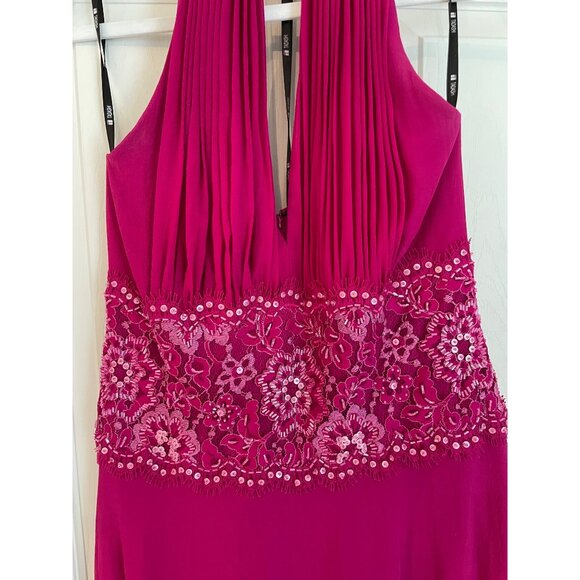 Tadashi Shoji Collection Pink Silk Halter Dress Beaded Sequin Lace Lined Fuchsia - Picture 3 of 6
